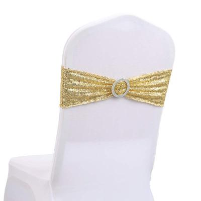 China Silver Pink Spandex Band Elastic Solid Gold Sequin Decorative Twist Tie Seat For Wedding Banquet Decoration for sale