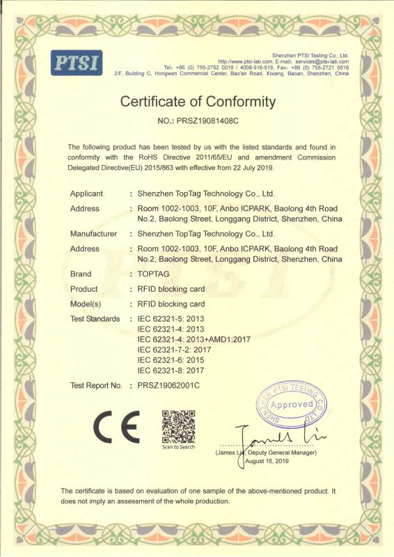 CE - Shenzhen Toptag Technology Co., Ltd.