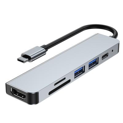 China Mobile Devices .desk Computer Selling 6 In 1 USB C Hub Docking Station High Speed ​​5 Gbps Laptop Type With Hd-MI PD TF SD Card 3.0 Usb2.0 Usb Drive CY042 for sale