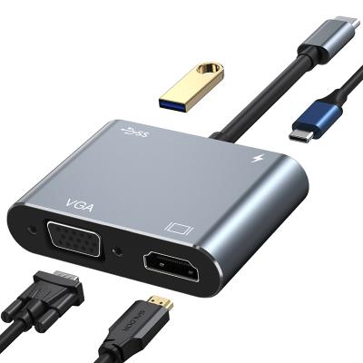 China Mobile Devices .desk Computer 4K Video Output 4 In 1 Usb C To VGA Chargeable Type-C HD-MI Docking Type C 4 Usb Port Hub CY012 for sale