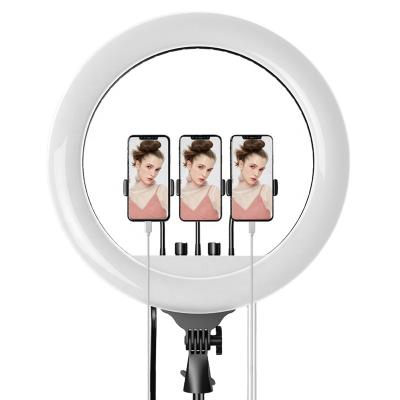 China 18 Inch PORTABLE RL Led Selfie Ring Light 3 Phone Clips With Wireless Remote Live Streaming Fill Light For Tiktok Videos for sale