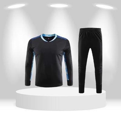 China Fabric: Breathable 100% Polyester Mens Soccer Goalie Jersey Set Adult Soccer Training Clothes Customizes Goalie Soccer Jersey Black Long Sleeve for sale