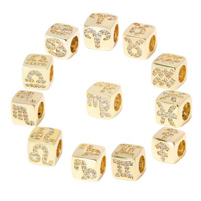 China DIY Jewelry CZ Twelve Constelations Accessory Fashionable Micro Pave Charms For Jewelry Making Charm For Bracelet Diy Supplies For Jewelry CZ Spacer Bead for sale