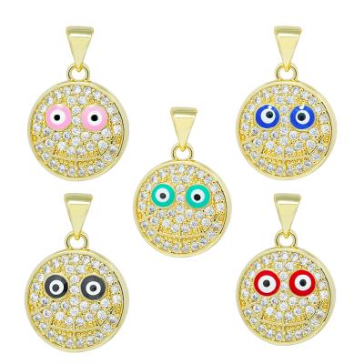 China DIY Jewelry Accessory Round Shape Pendants Necklace Pendant Lovely Charms DIY Bracelet Making Jewelry CZ Face Pendants Smile Charms for sale