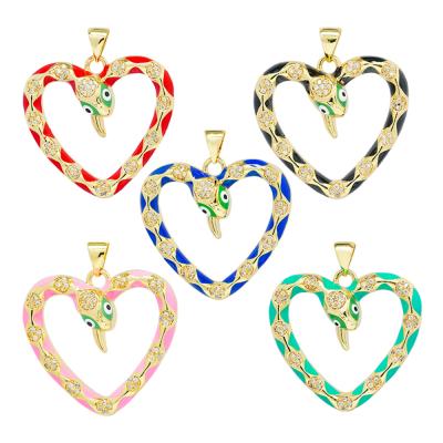 China DIY Jewelry Accessory Fashion Style Pendants Bracelet Necklace Pendant DIY Heart Shaped Bracelet Making Jewelry CZ Snake Heart Shape Pendant Charms for sale