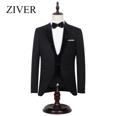 China New Classic Men's Anti-Shrink Slim Fit Suit Masculino Evening Suits For Men's Shawl Lapel Groom Tuxedos Black Wedding Wear 3PCS for sale