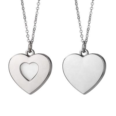 China Hiphop Fashion Jewelry Silver Necklaces Valentine Heart Shape Necklaces For Lovers Sublimation Blanks Necklace for sale