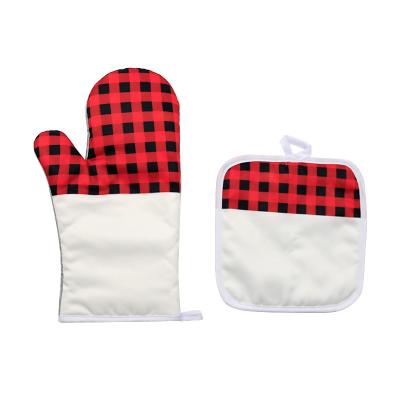 China Minimalist Sublimation Blank Gloves Baking BBQ Kitchen Oven Mitt Buffalo Plaid Oven Mitts for sale