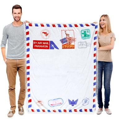 China Disposable Custom Design Blankets Custom Photo 1 Piece MOQ With White Tassel Sublimation Blank Blanket With Envelope Pattern for sale