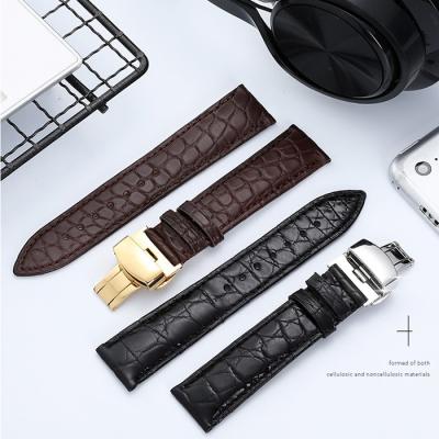 China Amazon Classic Hot Selling Handma Butterfly Clasp Watch Band Genuine Leather Alligator Crocodile Skin Luxury Watch Band 16/18/19/20/21/22/24mm Real for sale