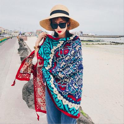 China Spring Autumn Ethnic Scarf Silk Scarf 2021 ethnic style ladies travel new beach scarf sunscreen shawl wholesale for sale