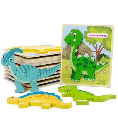 China 100% Eco-Friendly Children's 3d Dinosaur Hands Grasping Educational Board Wooden Puzzle Baby Early Intellectual Development KidsToys for sale