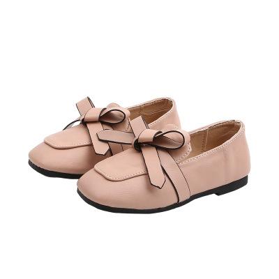 China Around 2021 Korean Soft Bottom Princess Children's Bow Slip-on Shoes New Spring Girls' Leather Shoes for sale