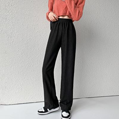 China Anti-Wrinkle Women Casual Cotton High Quality Loose Waist Elastic Top Pleated Straight Leg Pants for sale