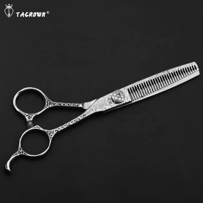 China Hot Selling Right Handed Scissors 6.0 Inch Damascus Pattern Professional Thin Hairdressing Scissors for sale