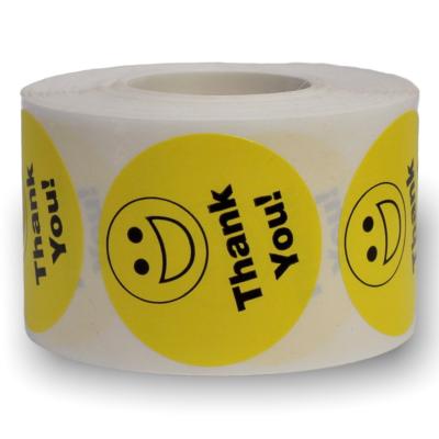 China Low MOQ Waterproof Easy Peel Around Sticker Shipping Label Made In China Smile Face Label Take Out Food Bag Box Sealing Rolled Stickers for sale