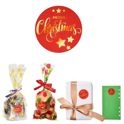 China Waterproof Candy Cookies Envelope Gift Box Red Label Stickers Gift Box Sealing Merry Christmas Gold Label Hot Stamping Stickers for sale