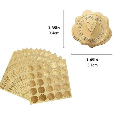 China Wholesale Logo Gold Heart Box Or Envelope Bag Or Box Strong Adhesive Paper Embossed Stickers Brand Popular Wedding Invitation Wholesale for sale