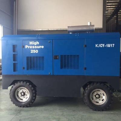 China Cheaper good quality lubricated 18m3/min and 18bar wheels diesel screw air compressor for JBP100B drilling rigs for sale