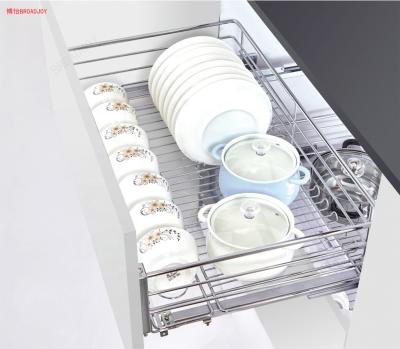 China It inludes flat mesh stainless steel 201 or SUS 304 pull out storage basket for cabinet kitchen basket supplier for sale