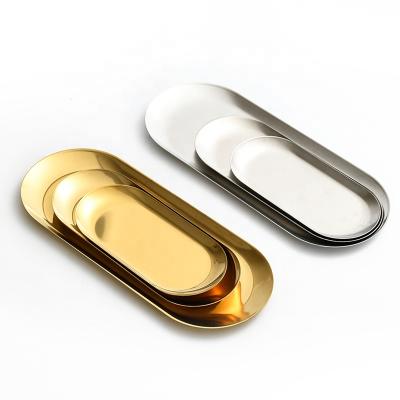 China Factory Wholesale Viable Oval Metal Tray Gold Oval Stainless Steel Mirror Tray for sale