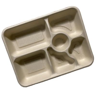 China Biodegradable Disposable Catering Tray Food Bowl Fast Food Box Dinner Plate Six Packing Box Rectangular Bottoms for sale