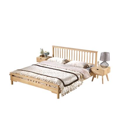 China Modern European Nordic Bedroom Furniture Oak Solid Wood King Size Bed Frame Queen Bed for sale