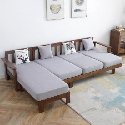 China Removable Cover L Shape Sofa Living Room Furniture Set Rustic Reclaimed Solid Wood Sofa Bed for sale