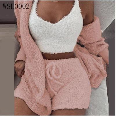 China 3 Pieces/Set Fashion Thermal Women Winter Sleepwear Pajama Sets Soft Pajamas Shear Hooded Plush Women Sleepwear Nightgowns for sale