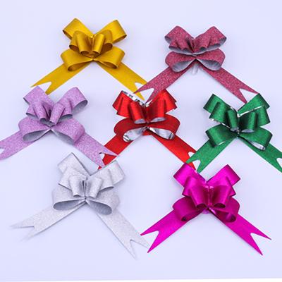 China Floral Satin Pull Flowers Large Organza Wrapping Pull Bow With Ribbon To Wedding Plant Gift Baskets Gift Bow Bright Assortment for sale