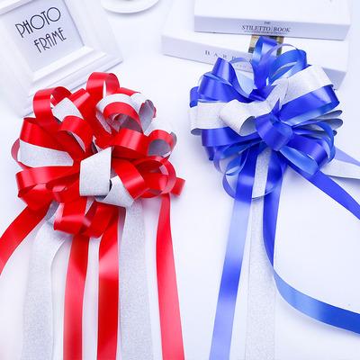 China Large Floral 3 Layers Birthday Party Ribbon Wrap Gift Organza Pull Bow Large Size Organza Wrapping Bow with Ribbon for Wedding Gift Baskets for sale