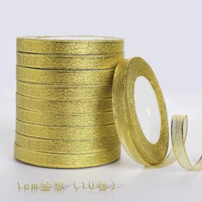 China DIY Metallic Glitter Floral Ribbon Gold Ribbon Flower Wrapping Stocks Open Arts Christmas Gift Wrap Metallic Shiny Ribbon for sale