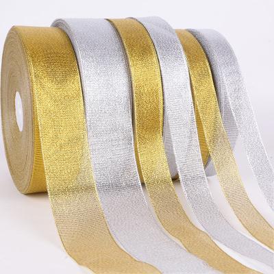 China Wholesale Double Sided Floral Ribbon Metallic Flower Wrapping Plant Solid Color Ribbon Christmas Gift Wrap Metallic Shiny Ribbon for sale