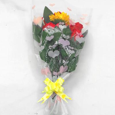 China Safety 50 Heart Simple Design Rose Flower Clear Bag Packaging Envelope Floral Bouquets Wrapping Florist Supplies Floscular Cellophane Bag for sale