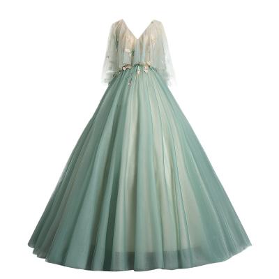 China Wholesale Anti-Static Super Fairy Off Shoulder Green Bridal Wedding Senator Dresses Annual Meeting Party Evening Dress for sale