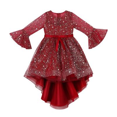 China Summer Anti-Static Stain Bell Sleeve Female Bridesmaid Long Tail Tail Princess Red Children's Clothing Princess Children Girl Dress for sale