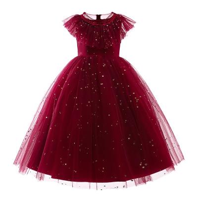 China Piano Anti-Static Performance Party Sequin Star Dress Wedding Princess Dress Lace Summer Long Girls Dress for sale