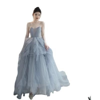 China Sparkly Court Anti-Static Blue Sparkle Homecoming Formal Dress For Evening Prom Ball Gown Low Waist Deep V-Neck Fairy Dresses for sale