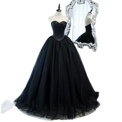 China Anti-Static Queen Dress Soft Off-shoulder Black Tulle Bubble Dress Princess Elegant Prom Dress for sale