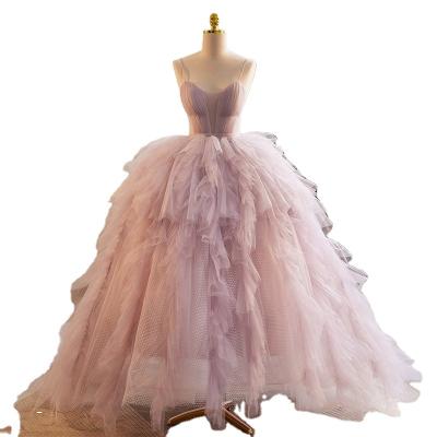 China Anti-Static Spaghetti Strap Ruffle Rose Organza Muslim Wedding Dress for sale