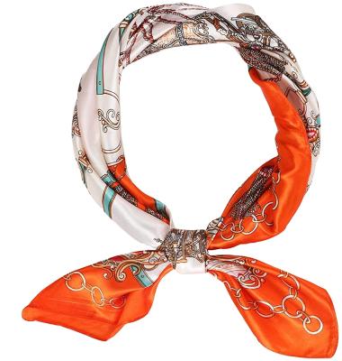 China 100% Silky Mulberry Silk Skinny Scarf in Forest Series Orange Beige Silk Ribbon Accessories Scarf Inspired Printed Headwrap for sale