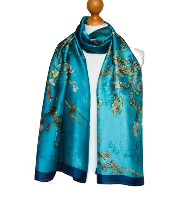 China 2022 Popular Real Charmeuse Long Silk Scarf 100% Genuine Silky Printing The Head Wrap Classic Pattern Silk Scarf for sale