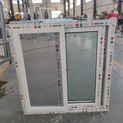 China Folding screen black color pvc upvc sliding window and muskito windows with tempered glass for sale