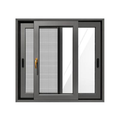 China Gray Aluminum Folding Screen Aluminum Alloy Soundproof Frame Sliding Windows Doors With Mosquito Net Screen for sale