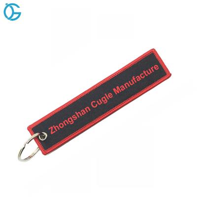 China Clothes Fabric Woven Metal Embroidered Bag Tags Remove Patch Before Key Chain Flights for sale