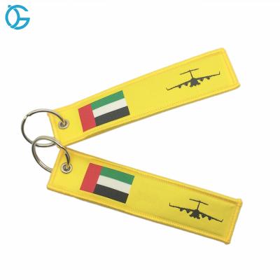 China Woven Clothes Fabric Cheap Design Your Brand Logo Fabric Embroidery Keychain for sale