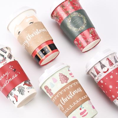 China Disposable Custom Christmas Paper Cup Single Wall Disposable Coffee Milk Tea Hot Drink Cup Packing Paper Cup with Lids for sale