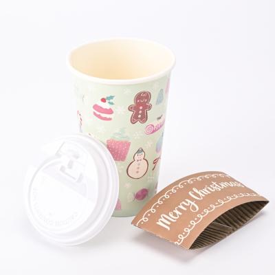 China Disposable Factory Price Custom Printing Single Double Wall 8Oz 12Oz 16Oz Disposable Hot Drink Coffee Milk Paper Cup With Sleeve and Lids for sale