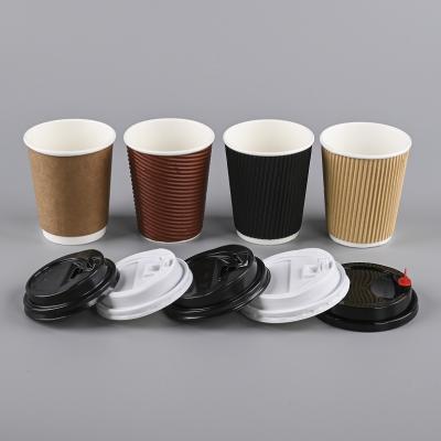 China Disposable Custom Printed Logo Food Grade Biodegradable Hot Drink Coffee Eco Friendly Disposable Corrugated Ripple Wall Paper Cup With Lid for sale