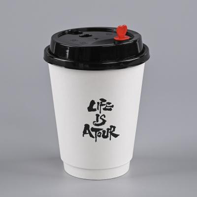 China Disposable factory wholesale custom printed logo hot coffee tea double wall disposable takeaway paper cups with lids for sale